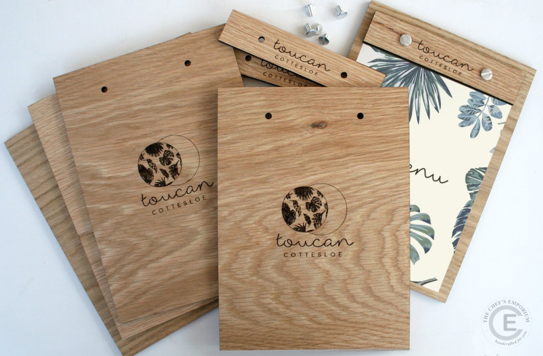 Wood Menu Holder - custom engraved with your restaurant logo