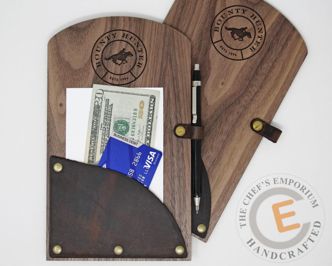 Handcrafted Leather and Wood Check Presenters